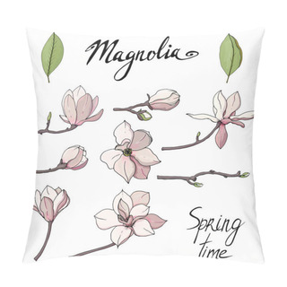 Personality  Set Of Isolated Magnolia. Magnolia Flower Set. Objects Isolated On White Background.  Pillow Covers