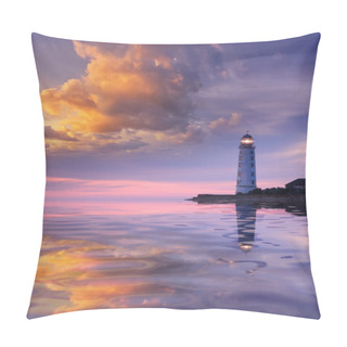 Personality Beautiful Seascape With A Lighthouse At Sunset Pillow Covers