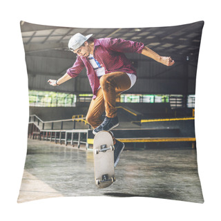 Personality  Young Man Jumping With Skateboard Pillow Covers