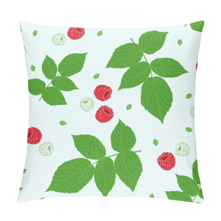 Personality  Seamless Pattern With Raspberries And Green Raspberry Leaves On A White Field Pillow Covers