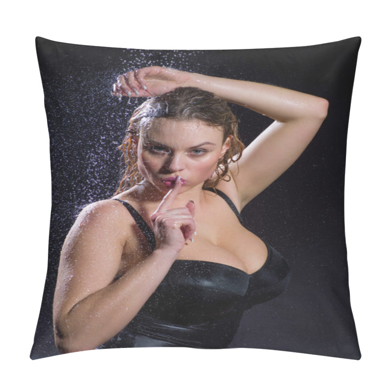 Personality  Woman in a bathing suit under a stream of water pillow covers