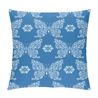 Personality  Abstract Floral Butterflies On Blue Background Pillow Covers