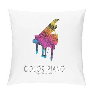 Personality  Color Piano Logo. Rainbow Music Logo. Creative Logo. Piano In Grunge Style Pillow Covers