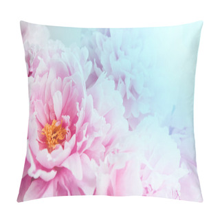 Personality  Floral Wallpaper, Background From Flower Petals. Trend Colors Pink And Blue. Beauty  Peony, Peonies, Roses Flowers. Bloom Love Concept. Card, Text Place, Copy Space. Pillow Covers