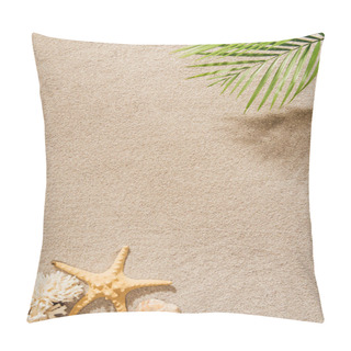 Personality  Top View Of Palm Branch Over Sandy Beach Pillow Covers