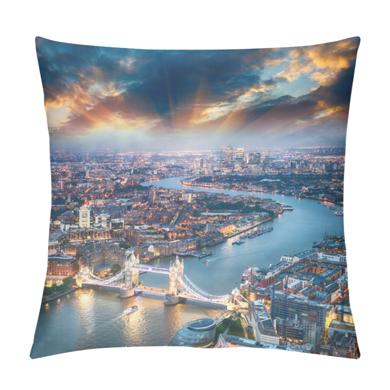 Personality  London. Aerial View Of Tower Bridge At Dusk With Beautiful City Pillow Covers