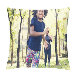 Personality  Mother And Daughter Running In Park Pillow Covers