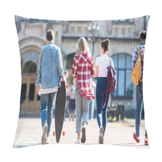 Personality  Rear View Of Group Of Teenagers Walking At School Building Pillow Covers