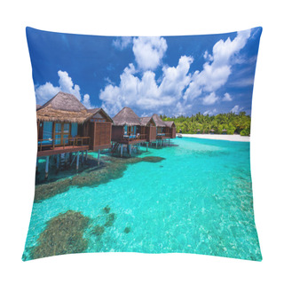 Personality  Over Water Bungalows With Steps Into Green Coral Lagoon Pillow Covers