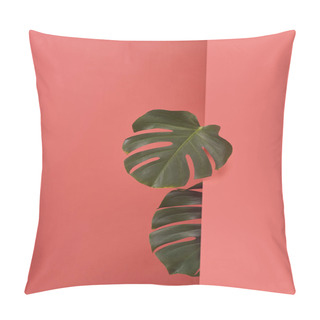 Personality  Monstera Leaves Sticking Out Behind Corner On Red Pillow Covers