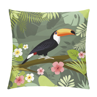 Personality  Toucan In The Jungle, Vector Illustration, Flat Design Pillow Covers