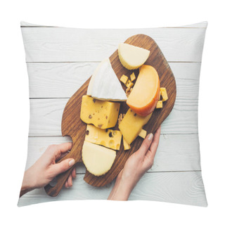 Personality  Hands And Assorted Cheese On Wooden Board Pillow Covers