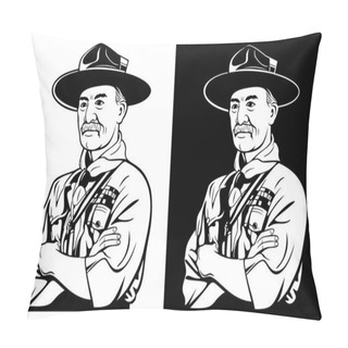 Personality  High Quality Enchanted Detail Robert Stephenson Smyth Baden Powell Vector Line Art Black In White And White In Black Illustration Good For Vinyl Cut Laser Engraving Etc. Pillow Covers