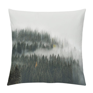 Personality  Low Cloud Layers Covering Alpine Mountain Forest In South Tyrol, Italy. Pillow Covers