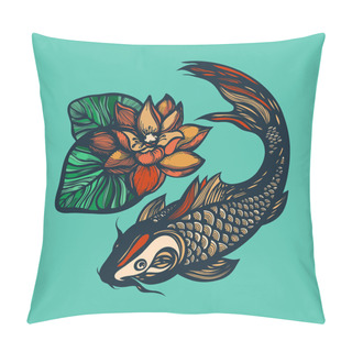 Personality  Fish Koi And Lotus Flower. Print Chinese Style. Chinese Symbol Of Good Luck, Courage, Persistence, Perseverance, Wisdom And Vitality. Vector Illustration. Hand Drawn. Pillow Covers