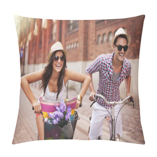 Personality  Couple Riding Bicycles In The City Pillow Covers