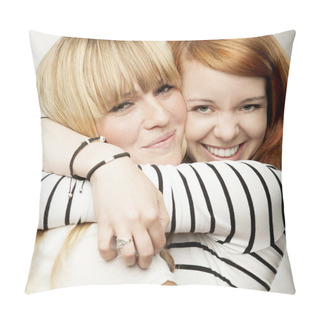 Personality  Red And Blond Haired Girls Laughing And Hug Pillow Covers