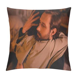 Personality  Bearded Man Hugging Girlfriend At Home With Red Lighting   Pillow Covers