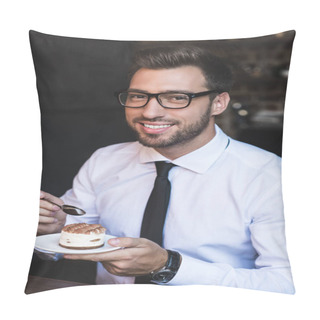 Personality  Businessman Eating Cake At Cafe Pillow Covers