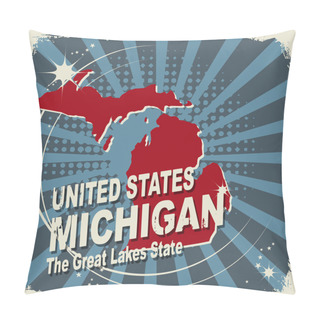Personality  Abstract Label With Name And Map Of Michigan Pillow Covers
