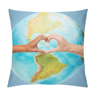 Personality  Human Hands Showing Heart Shape Over Earth Globe Pillow Covers