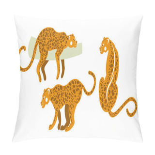 Personality  Tropical Fauna Of Mammals. Set Of Wild Leopards. Vector Illustration. Pillow Covers
