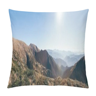 Personality  Panoramic View Of Beautiful Mountains Landscape On Sunny Day, Carpathians, Ukraine Pillow Covers