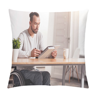 Personality  Smart Disabled Guy Reading During Breakfast Pillow Covers