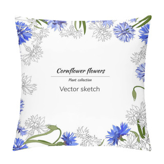 Personality  Floral Frame For Text With White And Blue Cornflowers. For Decoration, Paper, Cards, Greetings. Vector Illustration Pillow Covers