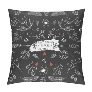 Personality  Cute Hand Drawn Floral Set. Unique Vector Botanical Collection Of Brunch, Leaf And Flower With Handdrawn Effect Pillow Covers