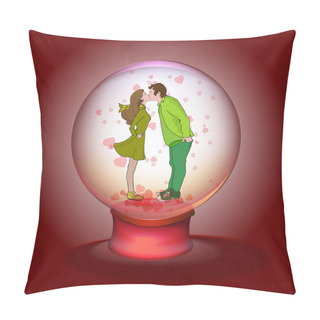 Personality  Kissing Couple In Magic Ball. Vector Illustration Pillow Covers