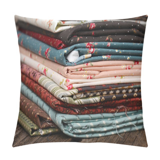 Personality  Heap Of Cloth Fabrics On Wooden Table Pillow Covers