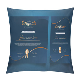 Personality  Elegant Blue And Gold Certificate Template Pillow Covers