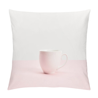 Personality  White Cup With Drink On Pink Surface Isolated On Grey  Pillow Covers