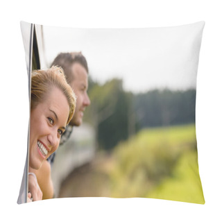 Personality  Couple With Heads Out The Train Window Pillow Covers