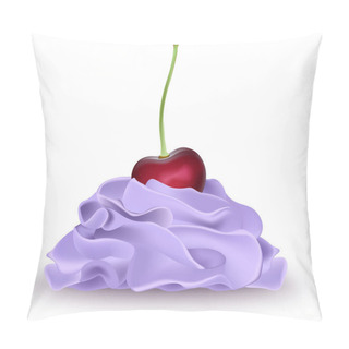 Personality  Cherry On Top Of  Purple Whipped Cream For Ice Cream, Yogurt, Cupcake, Cake. Detailed 3d Illustration Isolated On White. Design Element For Web Or Print Packaging. Vector Illustration. Pillow Covers