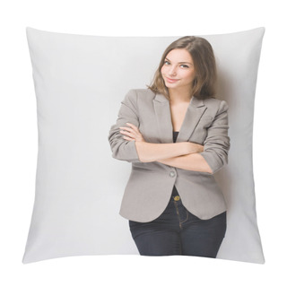 Personality  Gorgeous Brunette Woman. Pillow Covers