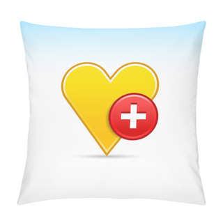 Personality  Yellow Heart Favorite Web 2.0 Icon With Red Button Add And Shadow On White Pillow Covers