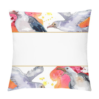 Personality  Sky Bird Seagull In A Wildlife. Wild Freedom, Bird With A Flying Wings. Watercolor Background Illustration Set. Watercolour Drawing Fashion Aquarelle Isolated. Frame Border Ornament Square. Pillow Covers
