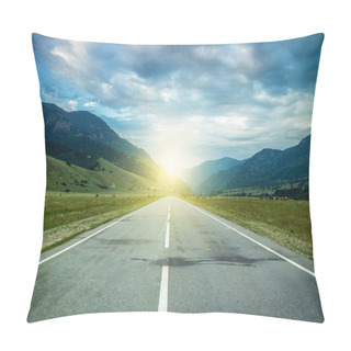 Personality  Road In Summer Mountains To The Sunset Pillow Covers