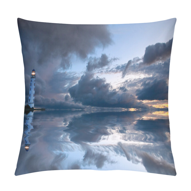 Personality  Beautiful nightly seascape with lighthouse and moody sky at the sunset pillow covers