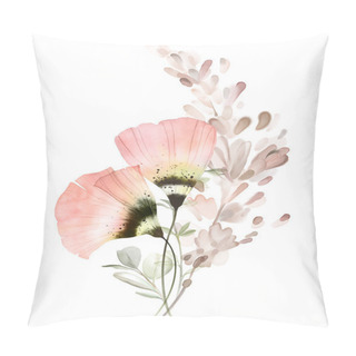Personality  Watercolor Floral Composition. Bright Flowers In Modern Boho Style. Pastel Peach Colour Anemones With Dried Pampas Grass. Abstract Hand-painted Illustration. Pillow Covers