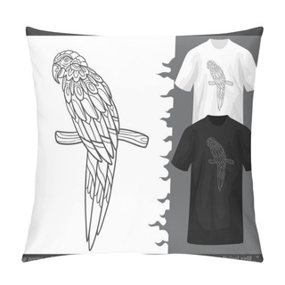 Personality  Macaw Bird Mandala Arts Isolated On Black And White T-shirt. Pillow Covers