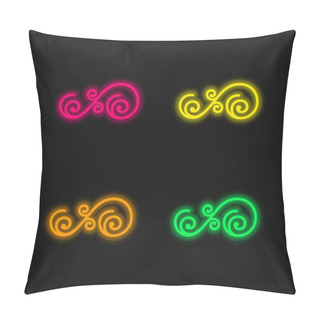 Personality  Asymmetrical Floral Design Of Spirals Four Color Glowing Neon Vector Icon Pillow Covers