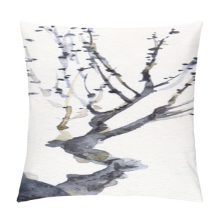 Personality  Watercolor Painting. Bare Branches Of An Old Tree Pillow Covers