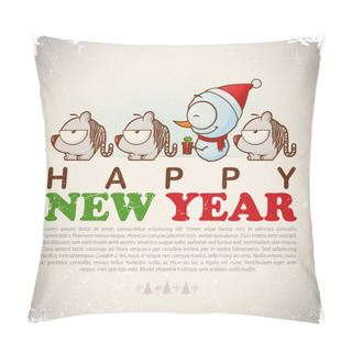 Personality  New Year Greeting Card With Snowman And Tigers. Vector Illustration Pillow Covers