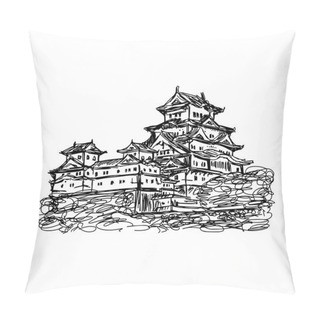 Personality  Illustration Vector Doodle Hand Drawn Of Sketch Himeji Jo Castle Pillow Covers