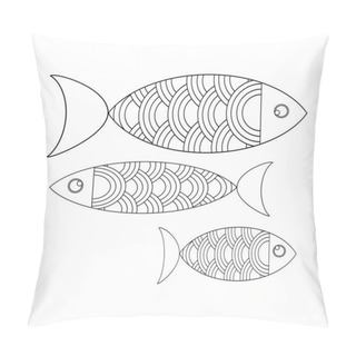 Personality  Cute Fish With Scales On A White Background. Template For Applications, Printing On Fabric, Coloring Pages, Postcards. Coloring Book. Vector Graphics. Pillow Covers