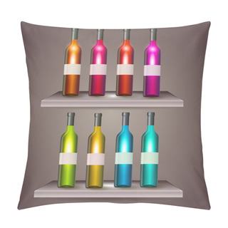 Personality  Set Of Color Wine Bottles With Blank Labels Pillow Covers