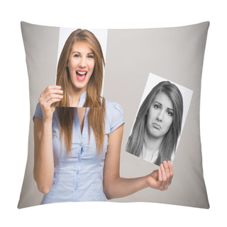 Personality  Woman Changing Her Mood Pillow Covers